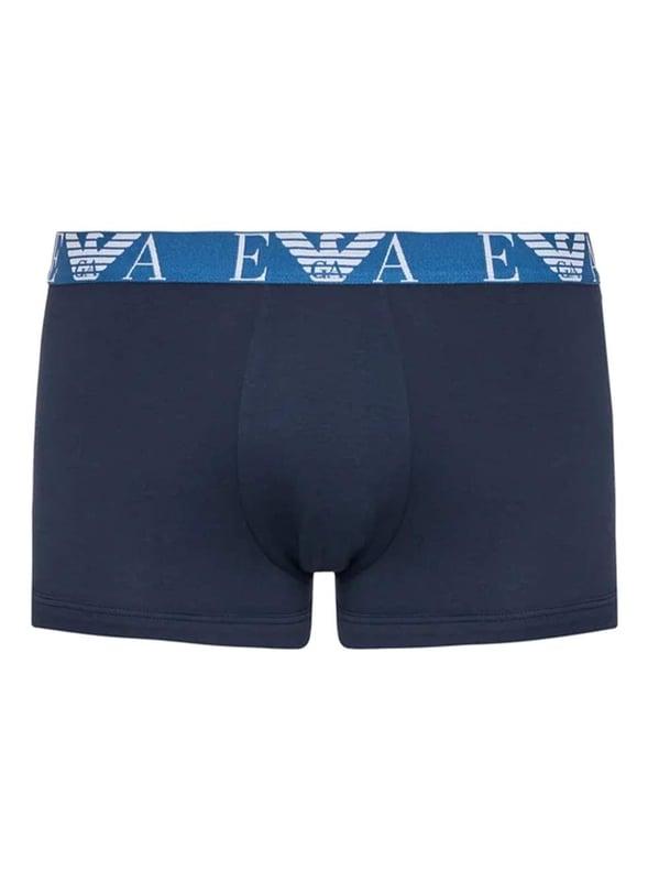 Mens Armani 3- Pack Trunks in navy.- Branded elasticated waistband.- 3-piece set.- Stretch cotton comfort fabric.- 95% Cotton  5% Elastane.- XS = 27-29in- S = 30-32in- M = 32-34in- L = 34-36in- XL = 37-39in- XXL = 39-41inWe regret that underwear is non-returnable due to hygiene reasons.  - Ref: 11135771564135