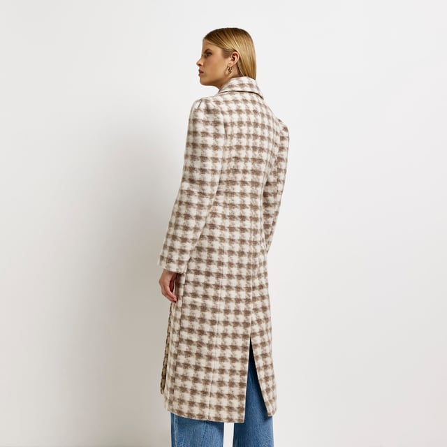 River Island Womens Coat Cream Dogtooth Wool Longline