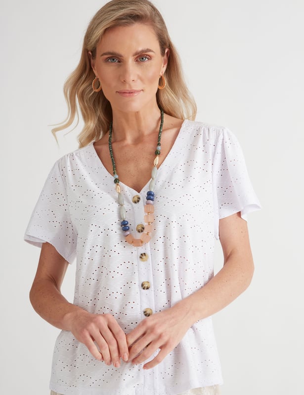 Womens Millers Knit Broidery Top With Frill Sleeve