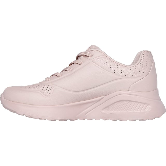 Level up your sneaker game with cushioned comfort wearing Skechers Street Uno Lite Work. This stretch-laced fashion sneaker features a synthetic duraleather upper with a platform wedge cushioned midsole and a Die-Cut Skechers Memory Foam insole.