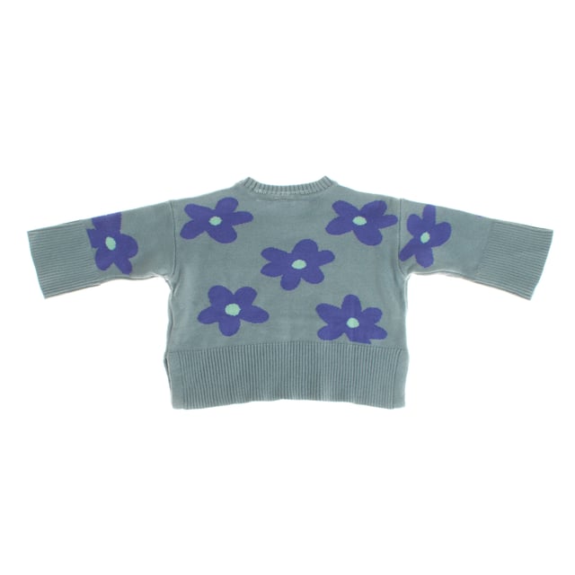 Girls' jumper made from a soft and comfortable fabric, ideal for keeping warm on cool days.

 It features a crew neck design and a slightly loose fit, allowing for greater freedom of movement.

 The sweater is decorated with a striking floral design, adding a fun and cheerful touch to the style.

 Ribbed cuffs and hem add texture, while side slits at the hem add modern detail and encourage movement.

 This sweater is perfect for combining with different casual outfits and adding a touch of color to little ones' wardrobe.
 Composition: 100% Cotton
 Care:
- Machine wash cold.
 - Use mild detergents.
 - Do not use a dryer.
 - Iron at low temperature.
 - Do not dry clean.