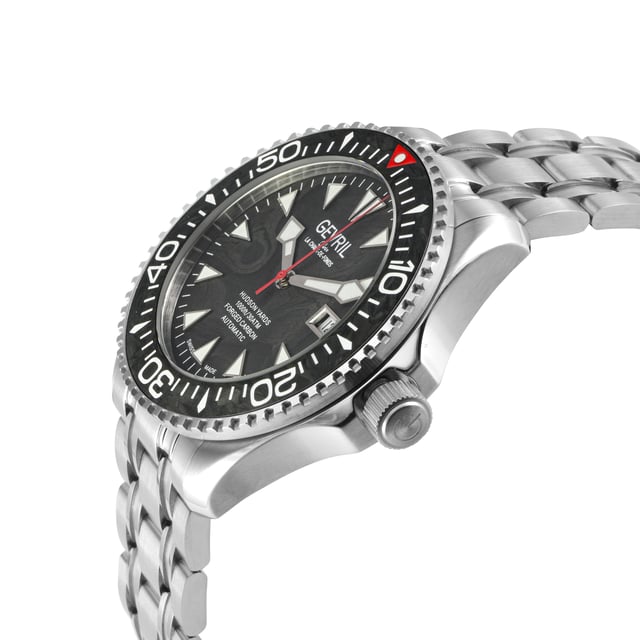 The Gevril 48832B Men's Hudson Yards Automatic Watch is a masterpiece that blends design and functionality. Part of the Divers Collection, it draws inspiration from Manhattan's vibrant lower west side. With seven distinctive styles, it caters to both underwater exploration and fine dining. The watch faces come in classic black, vibrant green, or diver blue, paired with gold or silver stainless steel. Powered by Sellita's Swiss automatic movements, it boasts water resistance up to 300 meters and a helium release valve.

The bracelet, resembling a well-laid train track, is durable and stylish. Luminous markers and a ceramic rotating bezel add flair. This watch transcends from oceanic depths to Michelin-starred heights, epitomizing opulence and functionality. Key features include a 43mm stainless steel case, black carbide bezel, date/day function, exhibition case back, and a two-toned IPYG dive extension bracelet. With anti-reflective sapphire crystal, it's water-resistant up to 300 meters, driven by the Sellita SW220-1 Swiss automatic movement.
