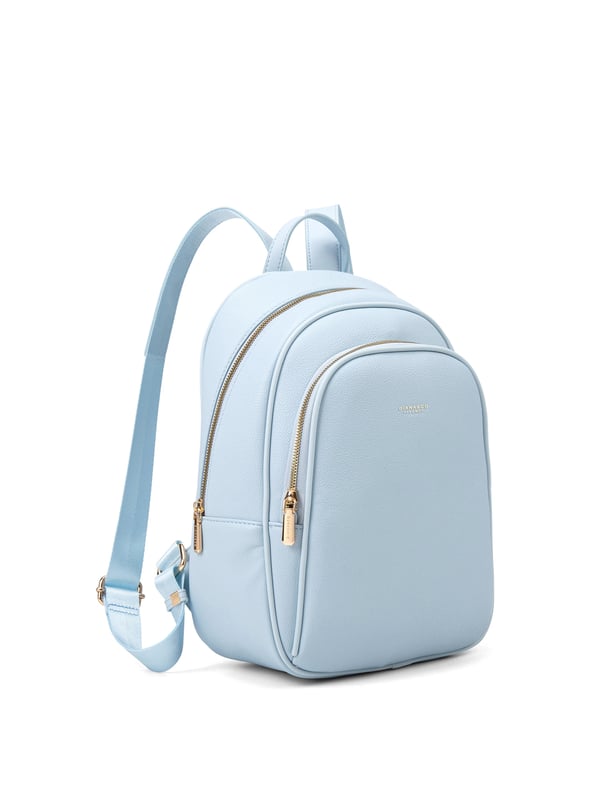Damenrucksack mit Reißverschluss. eine Innentasche mit Reißverschluss und zwei offene Innentaschen. Eine Vorderseite mit Reißverschluss und eine Rückseite mit Reißverschluss-Außentaschen. fehlender Schultergurt. Im PU-Griff. ein Innenfach.  Außenmaterial. Innen ungefüttert. Maße: 23x34,5x11 cm. Modeprodukt