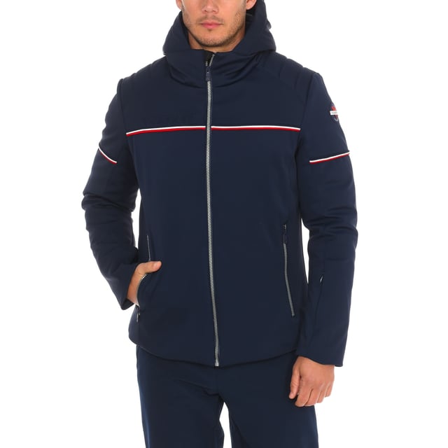 Waterproof jacket Vuarnet.
 Adjustable hood.
 Front zipper opening.
 One zipper pocket on the sleeve.
 Two zippered hand pockets
 Two internal zipper pockets.
 Brand logo on one sleeve.
 Composition: 82% Polyamide, 18% Elastane
 Care:
Wash at maximum temperature 30º.
 Iron at low temperature.
 Do not use dryer.
 Do not use bleach.
 Do not dry clean.