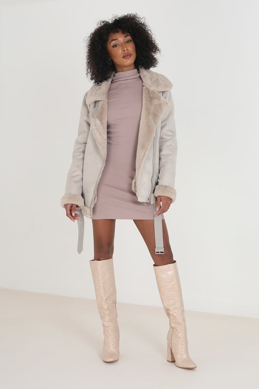 Suedette bonded biker jacket sale