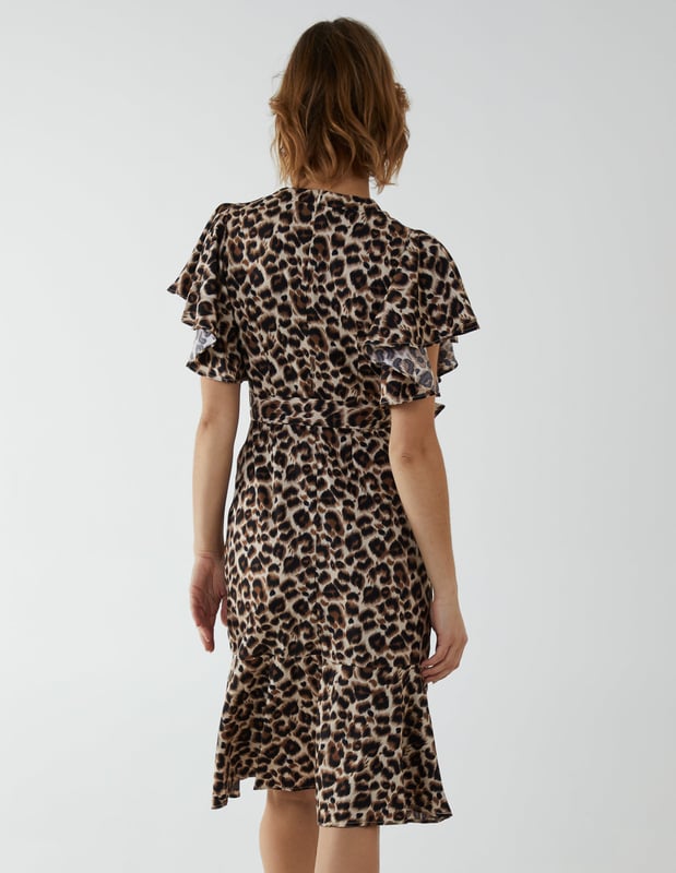 Leopard print wrap frill dress hotsell