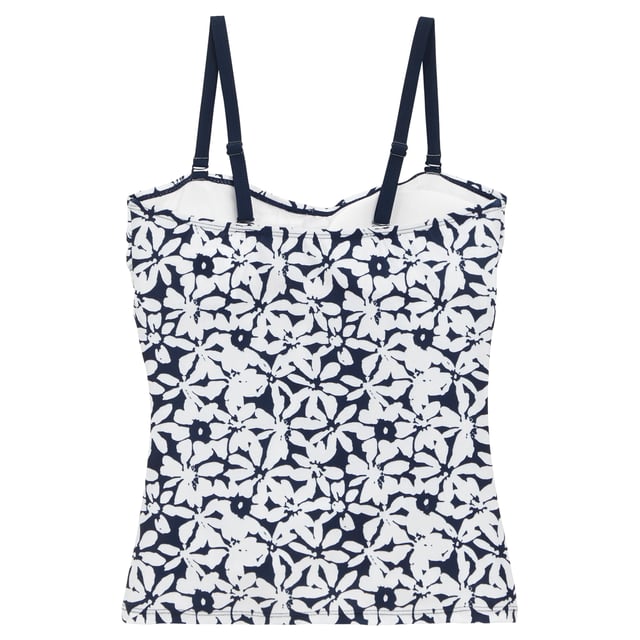 85% Gerecycleerd Polyester, 15% Elastaan. Ontwerp: Overal bloemetjesbedrukking. 200gsm. Bevestiging: Trek aan de achterkant. Hals: Liefje. Verstelbare band, niet met draad gevoerde cups, afneembare bandjes, buikbandje. Stoftechnologie: Duurzaam, Stretch. Zonneschatting: UPF 50+.