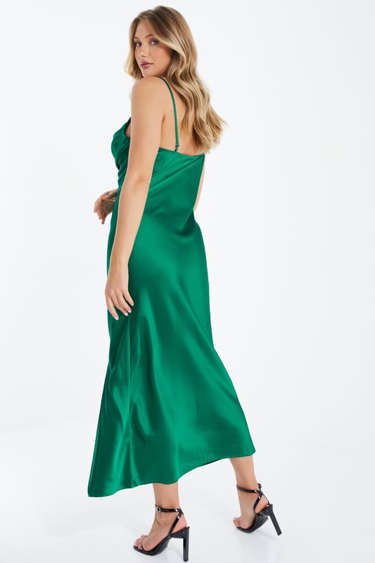 Green Satin Dress Midi Green Satin Cowl Neck Frill Hem Midi Dress AX Paris Green Satin Dress Midi Green Satin Cowl Neck Frill Hem Midi Dress AX Paris