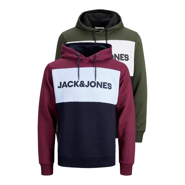 Jack & Jones Men's Pullover Sweatshirt Multipack, Hooded, Printed Logo