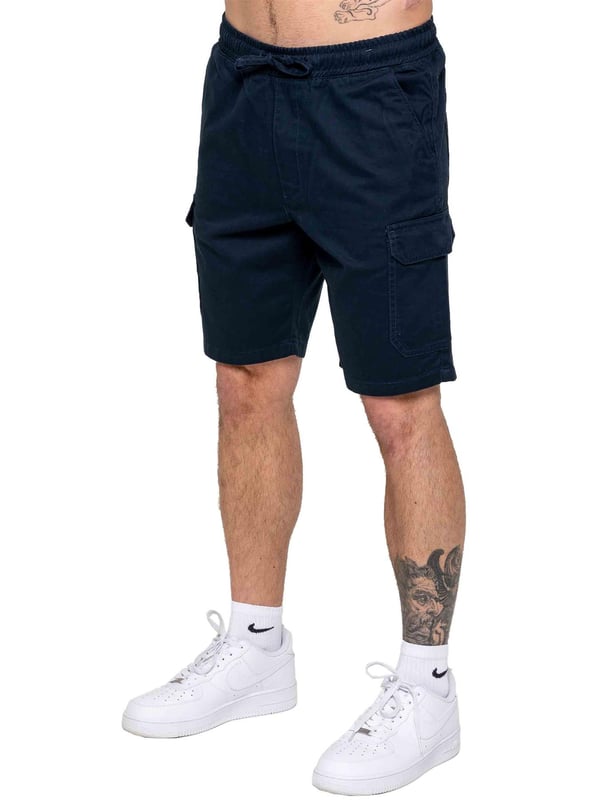 Upgrade your casual wardrobe with the Kruze Chino Cargo Shorts, designed for both comfort and functionality. Featuring a mid-rise, regular fit, these shorts offer a laid-back look. The elasticated waistband with an adjustable drawstring ensures a secure and custom fit. Equipped with two side slash pockets, two spacious cargo pockets with Velcro fastening, and two back pockets, these shorts provide ample storage for your essentials. Crafted from durable, non-stretch chino fabric, they are perfect for everyday wear. Pack of two. Beige & Navy