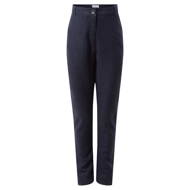 Nosibotanical Peggy Trousers. Fabric Description: Solid or gingham linen & BCI cotton twill with NosiBotanical finish. Fabric Composition: Main: 55% linen, 45% cotton / Pocket bags: 65% polyester, 35% cotton. Fit: Adventure. 3 pockets. Elasticated inner waist adjuster at sides. Side hem splits. Treatment remains effective for up to 15 washes.