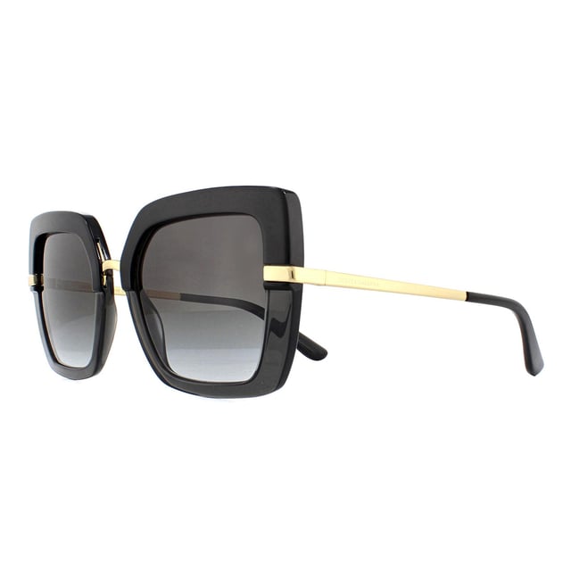 Dolce & Gabbana Sunglasses DG4373 32468G Top Black on Transparent Grey Gradient are a striking square style frame with the iconic Print Family Theme. DG4373 have a half print design with each half separated by metal detailing that follows around to the temples with Dolce & Gabbana engravings.