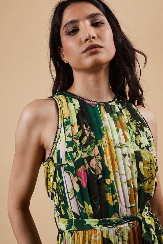 open lace back dress Sage green pleated dress  Pisces London