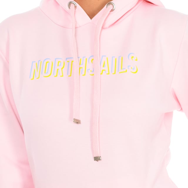 Sweatshirt North Sails.
 Adjustable hood with drawstring.
 Brand print on the front.
 Front kangaroo pocket.
 Ribbed cuffs and waistband.
 Seams seen in tone.
 Composition: 80% Cotton, 20% Polyester
 Care:
Wash at maximum temperature 30º.
 Iron at low temperature.
 Do not use bleach.
 Do not use dryer.
 Do not dry clean.