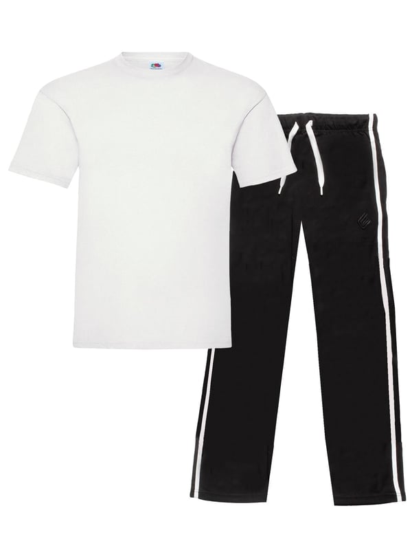 The Original Fruit of the Loom Short Sleeves T Shirts Crew neck tee with Taped Neckline for added comfort. Twin needle stitching detail on neck, sleeves and hem. Produced using Belcoro Yarn for softer feel Tshirt. Paired With Enzo Mens Relaxed Comfortable Loungewear Pants. Adjustable Drawstring and Elastic Waistband. 2 Side Pocket Design with Contrasting Stripes to Side Branded Stitching