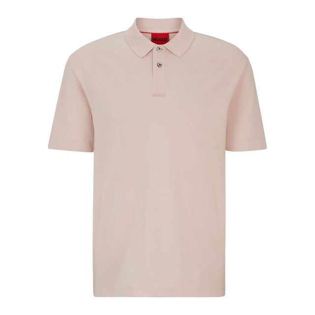 Mens Hugo Dangula Logo Print Polo Shirt in pink.- Polo collar.- Short sleeves.- Two button placket.- Small contrast logo.- Relaxed fit.- Ref: 50493206681