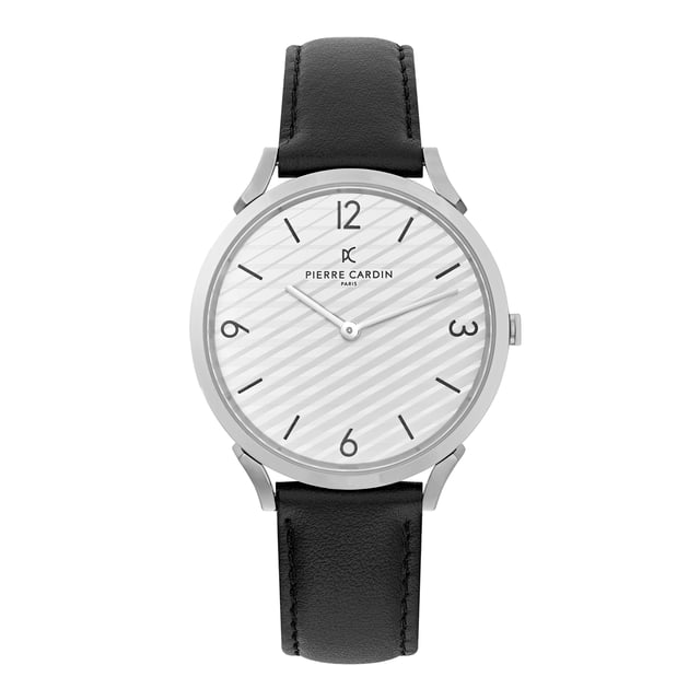 This Pierre Cardin Pigalle Stripes Analogue Watch for Men is the perfect timepiece to wear or to gift. It's Silver 40 mm Round case combined with the comfortable Black Leather watch band will ensure you enjoy this stunning timepiece without any compromise. Operated by a high quality Quartz movement and water resistant to 3 bars, your watch will keep ticking. This casual and modern watch is perfect for all kind of casual activities, indoor activities or daily use, it's also a great gift for family and friend. High quality 21 cm length and  18 mm width Black Leather strap with a Buckle Case diameter: 40 mm,case thickness: 6.55 mm, case colour: Silver and dial colour: White