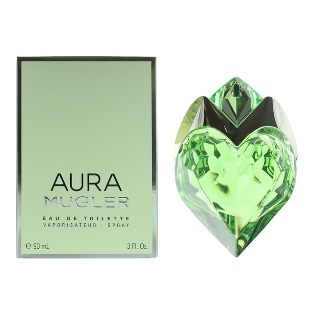 Aura Mugler Eau de Toilette by Mugler is a floral fruity fragrance for women. Top notes: pear, hibiscus seed, bergamot and lemon. Middle notes: green notes, rhubarb, jasmine and strawberry. Base notes: Tahitian vanilla, orris, musk and ambrette. Aura Mugler Eau de Toilette was launched in 2018.