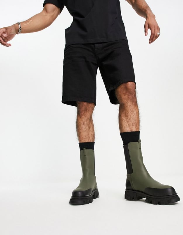 Public Desire fairfax high shaft chelsea boots in khaki Green