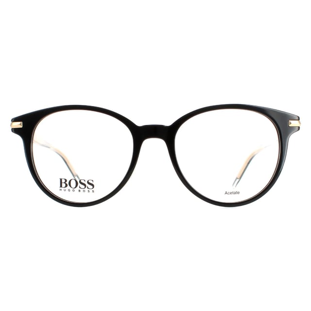 Hugo Boss Round Unisex Black Gold BOSS 1270  Glasses are a dashing round style crafted from lightweight acetate. The slender temples feature the Hugo Boss logo for brand authenticity.