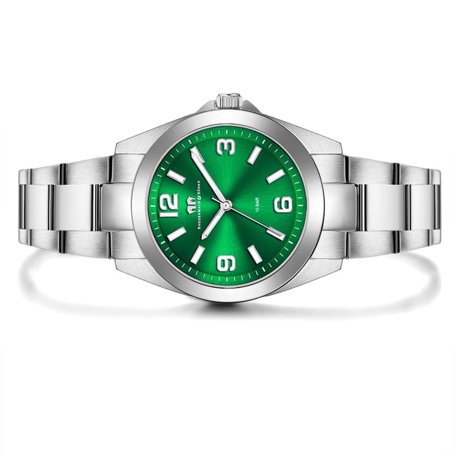 Do you love watches with timeless design in connection with your own character and exclusive quality? Then this women's watch from the Rhodenwald & Sons brand is the perfect choice. The clock manufacturer stands for stylish and sustainable masterpieces for all generations: the timepiece enthusiastic with a brave dial color, minimalist line indices, Arabic numbers, minute and luminiscant staff. The robust stainless steel housing and a suitable link bracelet made of stainless steel fit harmoniously into the overall concept. A precise quartz clock, a screwed housing floor and waterproof up to 10 ATM round off the high-quality equipment and make the watch an Every Day Piece.