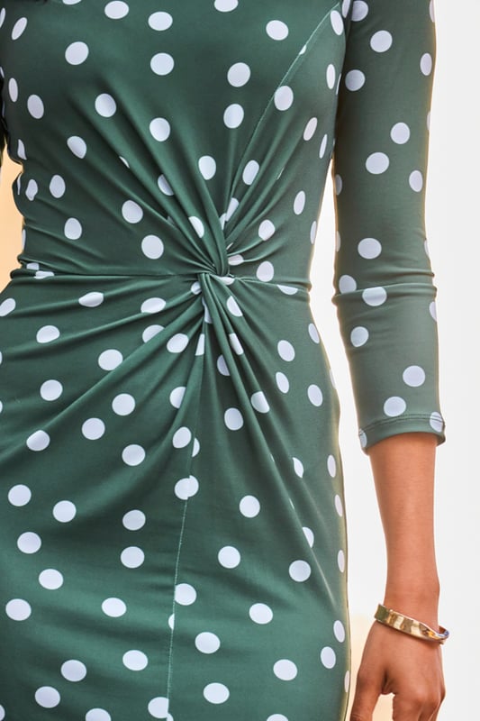 green emerald velvet dress Green Polka Dot Kennedy Midi Dress main image 1