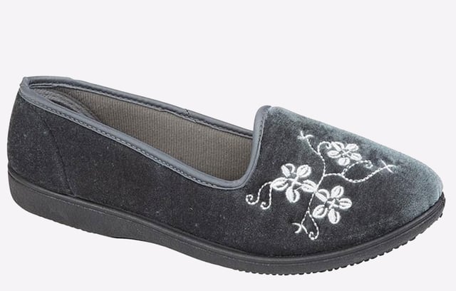 Classic, stylish, and comfortable, these Zedzzz Jenny slippers are presented with a chic embroidered design on a soft velour upper, with a padded footbed perfect for relaxing in and around the house.- Velour upper
- Embroidered floral design
- Slip on design
- Padded footbed
- Textile Covered Injected PVC Sole
