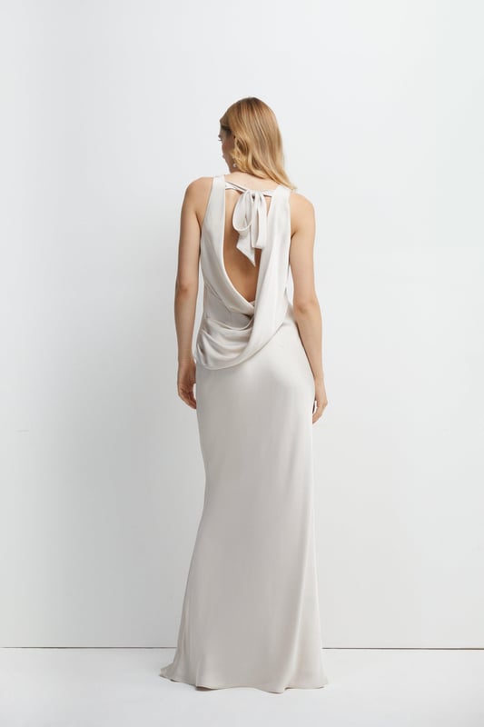 Drape Cross Back Satin Bridesmaids Maxi Dress