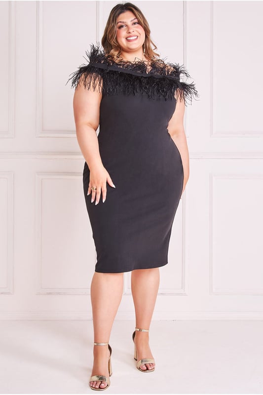 Black feather midi dress top
