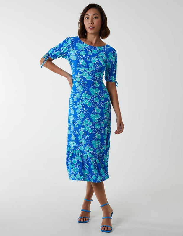 Crew Neck Midi Dress With Scrunchie Back Detail