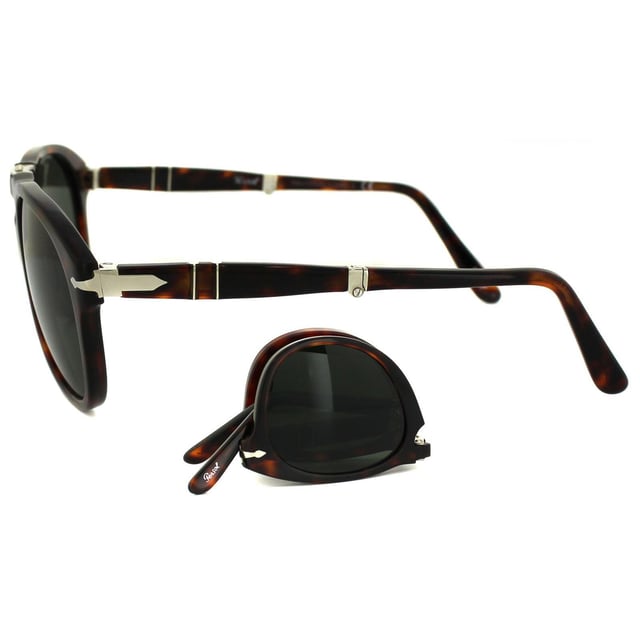 Persol Sunglasses 0714 24/31 Havana Crystal Green these famous Persol frames were worn extensively by the king of cool Steve McQueen and the originals sold for a huge amount at auction. This recent version features the same folding frame, it folds at the bridge and on the arms for easy storage and have the famous Persol arrow prominently displaying on the temple. These are highly sought after and extremely cool!