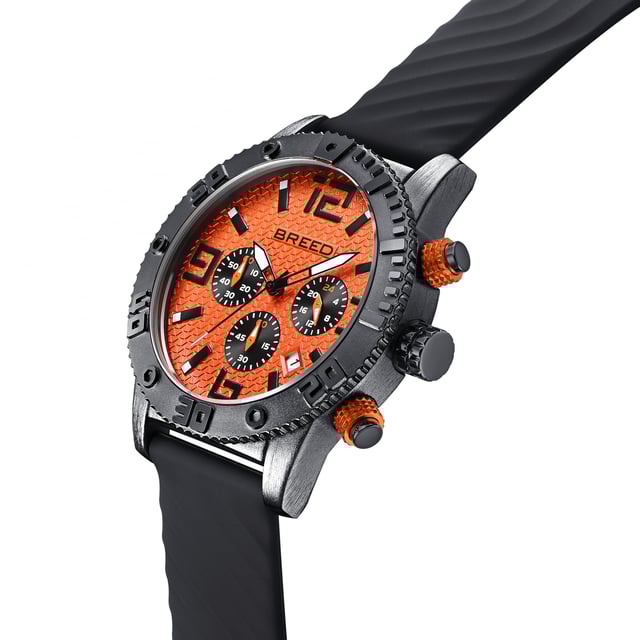 Brushed Alloy Case,Japanese Quartz Movement,Full-Function Chronograph,Non-Glare Scratch Resistant Mineral Crystal,Logo-Engraved Stainless Steel Caseback,Hinged Silicone Strap,Logo-Engraved Stainless Steel Clasp,Luminous Hands,Date Display,24-Hour Sub-Dial,44mm Case Diameter,175-235mm Wrist Size,3 ATM Water Resistance.