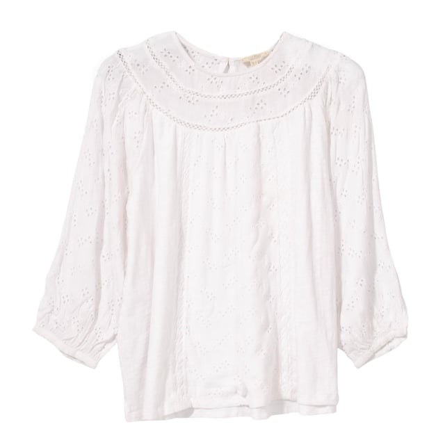 Lace Collar Embroidered Cotton Blouse