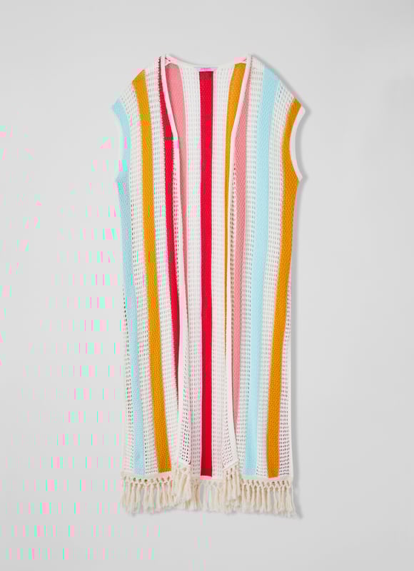 LK Bennett Amelia Cardigans,Multi Designed in collaboration with Heti Gervis of Heti's Colours, the new Amelia dress in our resort collection is inspired by the blues of the South American coast. Crafted from a cool and lightweight cotton-modal blend in navy blue, it is a V-neck and back style with a frill under the bust, tie detail at the shoulders and a long maxi skirt with tiered detail at the hem. Designed for warm holiday evenings, wear it with cork sandals, an armful of bangles and a scarf in your hair.