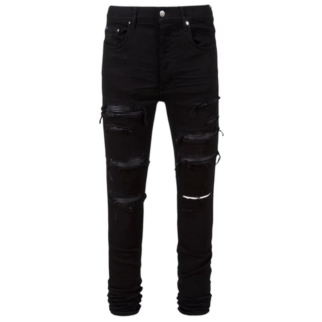 Experimenta lo ultimo en diseño moderno con nuestros Jeans. Eleva tu estilo con estos innovadores jeans que seguramente llamaran la atencion y haran una declaracion. ¡Perfecto para personas vanguardistas que buscan destacar entre la multitud y causar una impresion duradera!, Corte ceñido, 92% algodon, 6% elastomultiester, 2% elastano, Vaqueros negros Amiri, Insignia Amiri negra en relieve de la marca, Vaqueros negros