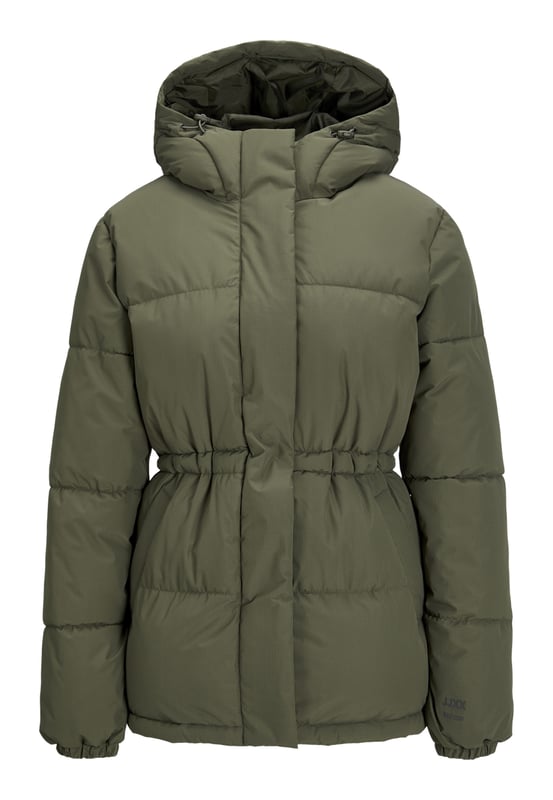 Jack & Jones Damen-Pufferjacke - Langarm, ideal für kalte Wintertage. Der hohe Kragen und der hohe Tragekomfort machen dieses Modell besonders gemütlich. Die Jacke ist aus hochwertigen Materialien gefertigt, hat eine Kapuze mit Kordelzug und einen durchgehenden Reißverschluss mit Druckknöpfen. Sie ist mit Daunen aus Kunstfasern gesteppt und hat Seitentaschen für zusätzliche Funktionalität.