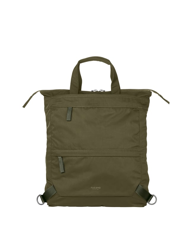Unisex rugzak met ritssluiting. één open binnenzak. twee ritsen aan de voorkant en twee ritsen aan de achterkant, externe zakken. ontbrekende schouderband.  Handvat van gerecycled polyethyleentereftalaat. een binnencompartiment.  extern materiaal.  Binnenkant van gerecycled polyethyleentereftalaat. Afmetingen: 35x42x8 cm. Modeproduct
