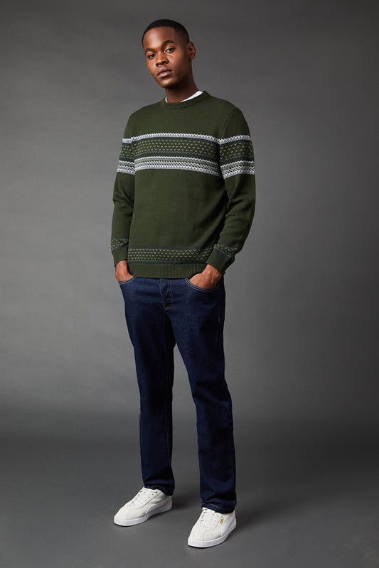 Placement Stripe Pattern Crew Neck Jumper