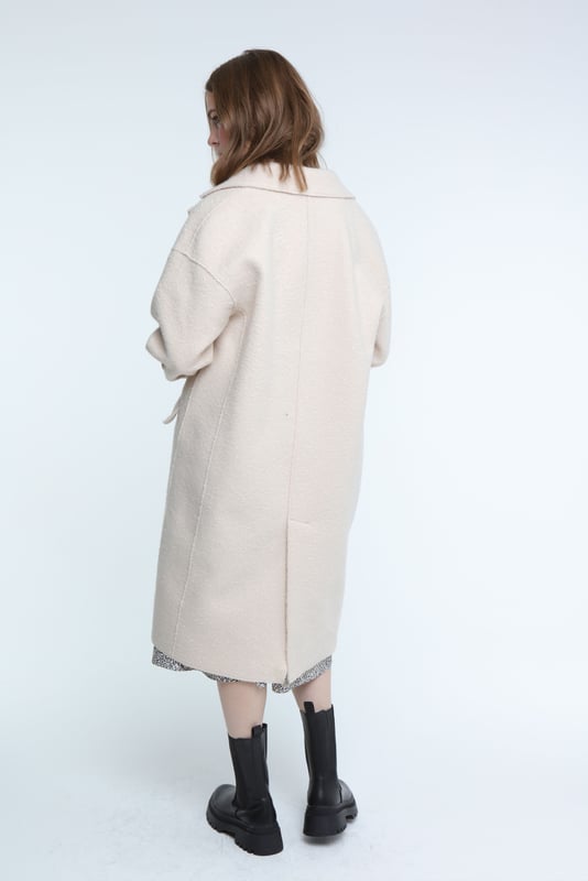 Elle Ladies Beatrix Faux Boiled Wool Coat in Cream