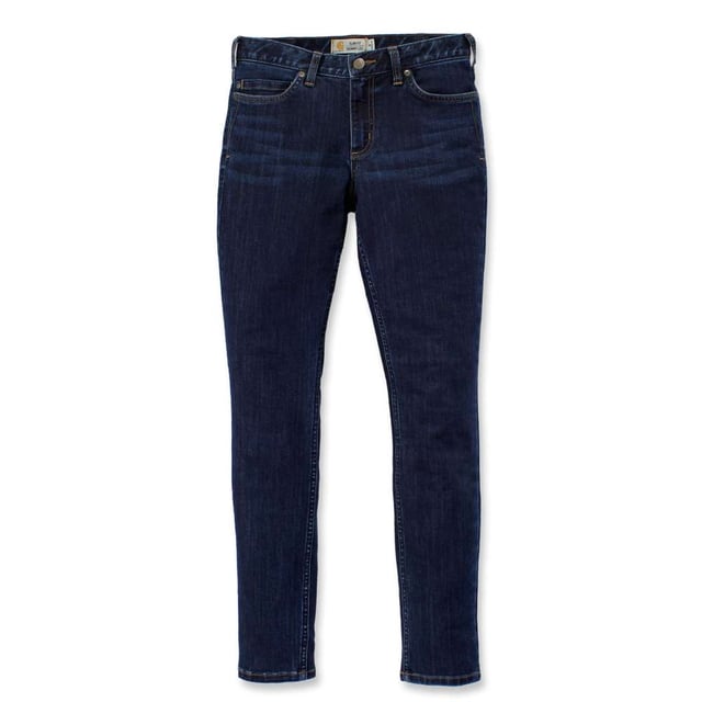 10.5 oz/yd/ 356 gsm. Rugged Flex durable stretch technology for ease of movement. Mid rise; sits just below the waist. Waistband construction provides coverage. Fitted through the hip and thigh. Skinny leg opening.