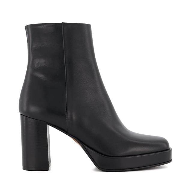 Dune Ladies Pallet - Platform Ankle Boots Evoke 70s styling with our Pallet ankle boots. Crafted from the finest materials, the upper of this square-toed silhouette is detailed with a side zip and enhanced with tonal stitched panels. Set on a flattering platform sole, style Pallet is certain to tick the style boxes throughout the season.