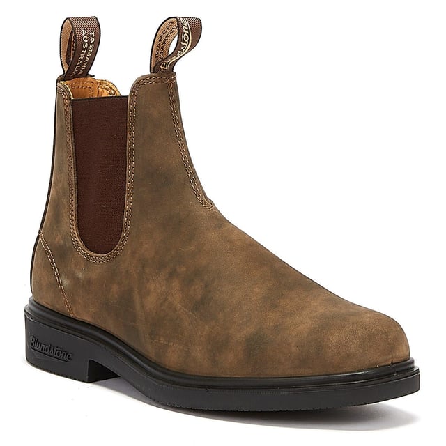 Blundstone's versatile Dress boots embody a chisel-toe Chelsea boot silhouette that can be dressed up or down to suit any occasion. The #1308 features timeless rustic brown leather  versatile and effortless. SPS (Shock Protection System) offers heightened shock absorption so your feet will be supported all-day long.