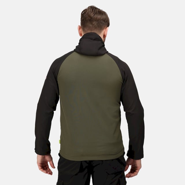 Material: 96% Polyester, 4% Elastane. Fabric: Softshell. Design: Contrast, Logo, Panel. Lightweight, Pull Tab. Fabric Technology: Stretchable, Water Repellent, Windproof. Neckline: High-Neck, Hooded. Cuff: Hook And Loop Strap, Stretch Binding. Sleeve-Type: Long-Sleeved, Raglan. Hood Features: Drawcord. Pockets: 2 Zip Pockets. Fastening: Full Zip. Hem: Stretch Binding.