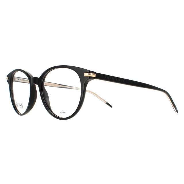 Hugo Boss Round Unisex Black Gold BOSS 1270  Glasses are a dashing round style crafted from lightweight acetate. The slender temples feature the Hugo Boss logo for brand authenticity.