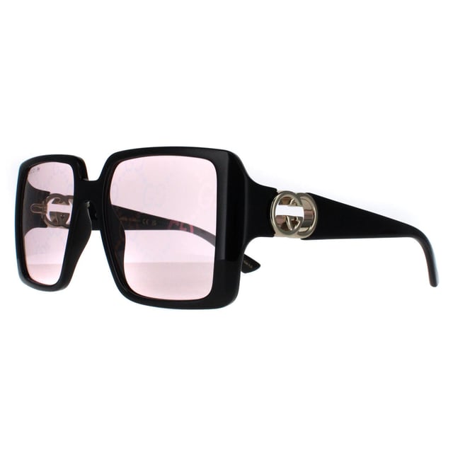 Gucci Square Womens Black with Gold Dusky Pink w Logo Mirror Photochromic GG1692S  Sunglasses feature a striking, oversized frame with a unique, softly contoured shape that enhances any look with a touch of glamour. Embellished with the iconic double-G logo on the temples, the GG1692S model proudly showcases the essence of Gucciâ€™s timeless style. The high quality lenses ensure exceptional UV protection, making them as practical as they are stylish. Available in a variety of refined colors, these sunglasses are the perfect choice for those who seek to combine bold elegance with modern fashion sensibilities.