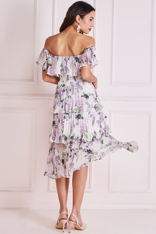 Chiffon Dresses with Tiered Skirt and Elastic Waist Marigold
