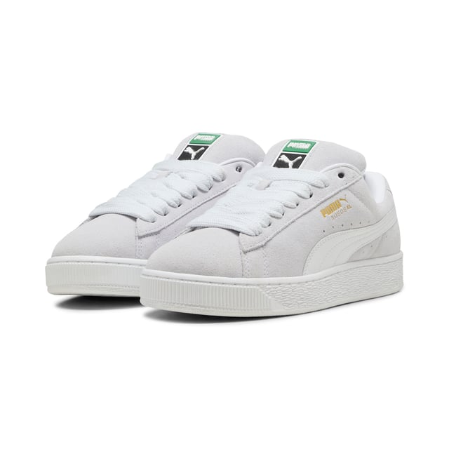 PRODUCT STORY: This fresh take on the classic Suede draws inspiration from PUMA’s heritage within breakdancing and its influence on modern streetwear. The Suede XL retains the Suede’s iconic DNA, but gives it a twist with an exaggerated padded collar and tongue, plus a chunkier sole. This execution features a full suede upper with a leather Formstrip. FEATURES & BENEFITS: PUMA’s leather products support responsible manufacturing via the Leather Working Group.www.leatherworkinggroup.com. DETAILS: Suede upper; Leather Formstrip; Suede tongue with mesh binding; Debossed and foil-printed PUMA branding on quarter panel; Mesh lining; Mesh sockliner; Rubber midsole; Rubber outsole; Lining: Textile, Other; Outsole: Rubber; Upper: Leather; Sockliner: Textile.