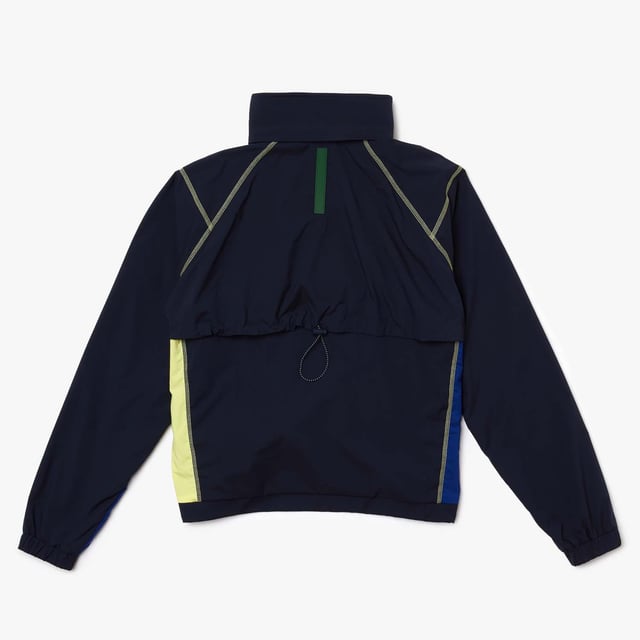 Women’s Colour-block Accents Pullover Windbreaker - Hood with adjustable drawstring and stoppers- Contrast zip fastening - Polyester and mesh lining - Contrast zip pocket in front - Elasticised wristbands and leg bottoms- Contrast details on sleeves and body- Flap in back with adjustable elasticised drawstring - Silicone crocodile- Ref: BF5682-AY3