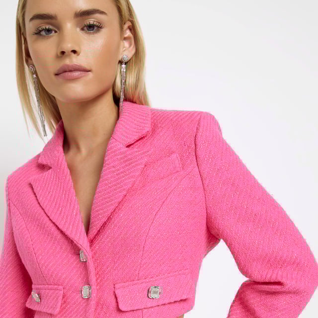 River island pink boucle jacket online