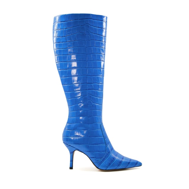 Cobalt blue knee high boots on sale